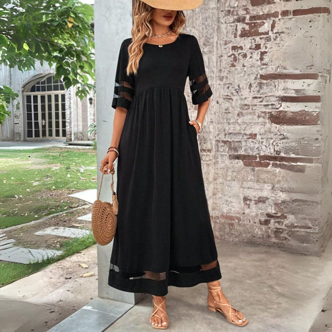 Women's Tummy Coverage A-line Round Neck Dress | Maxi