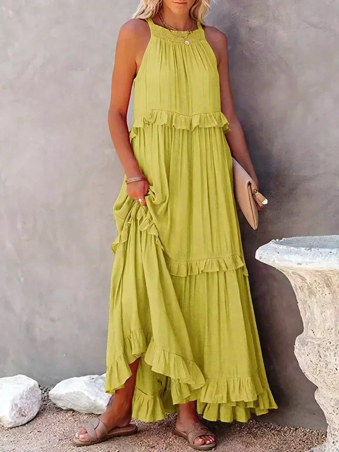 Women's Halter Summer Dress with Ruffles | Maxi