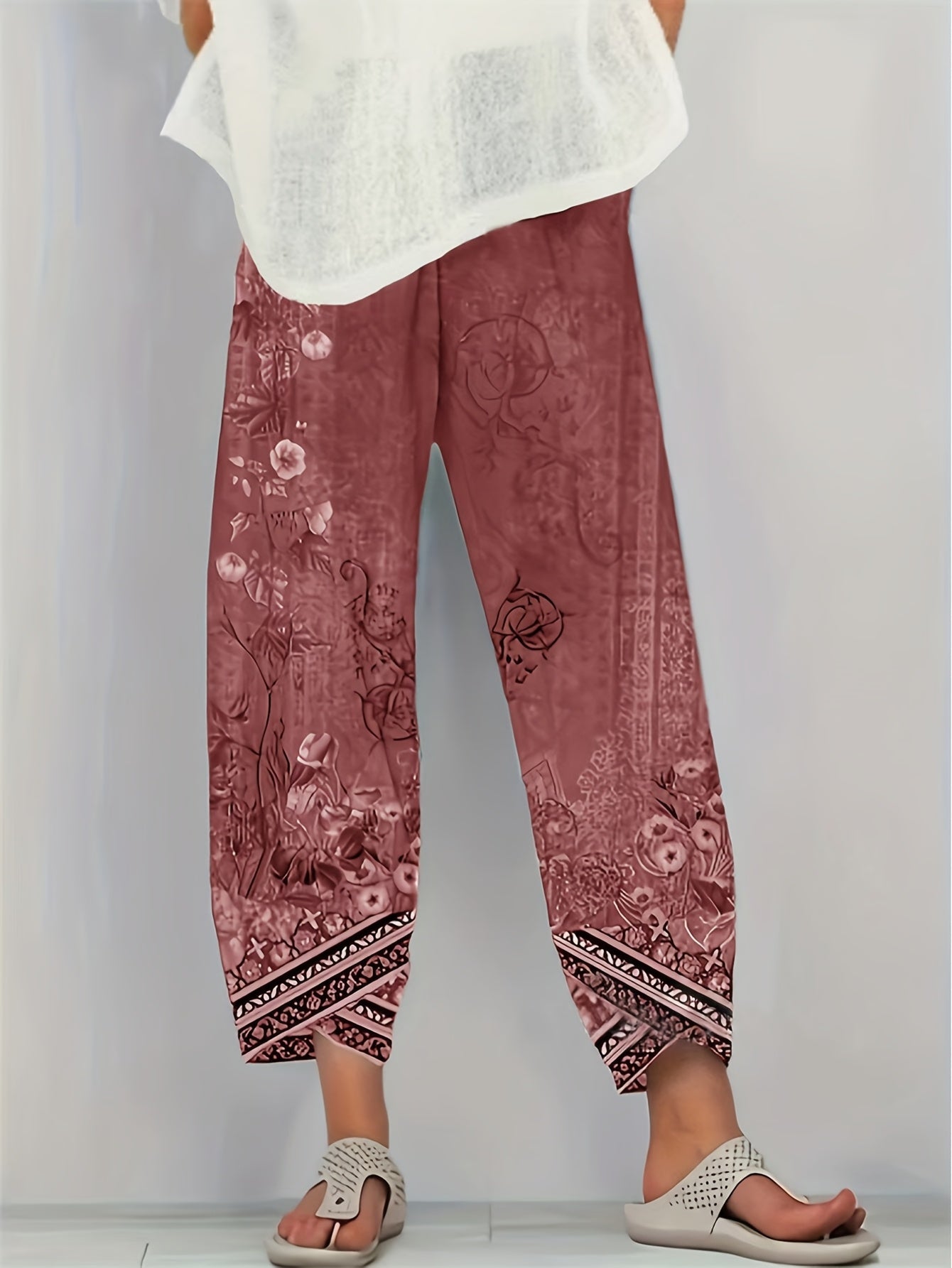 Women's Boho Floral Print Capri Pants | Wide-Leg
