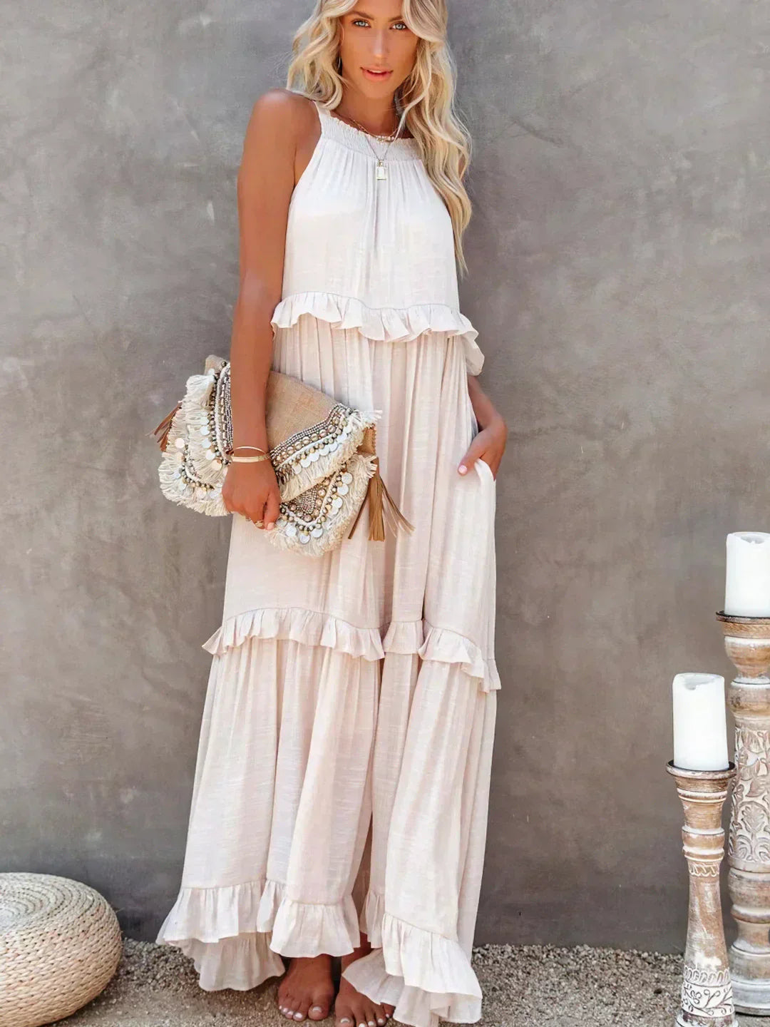 Women's Halter Summer Dress with Ruffles | Maxi