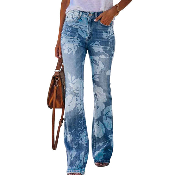 Women’s Floral Flared High Waist Pants | Button Fly