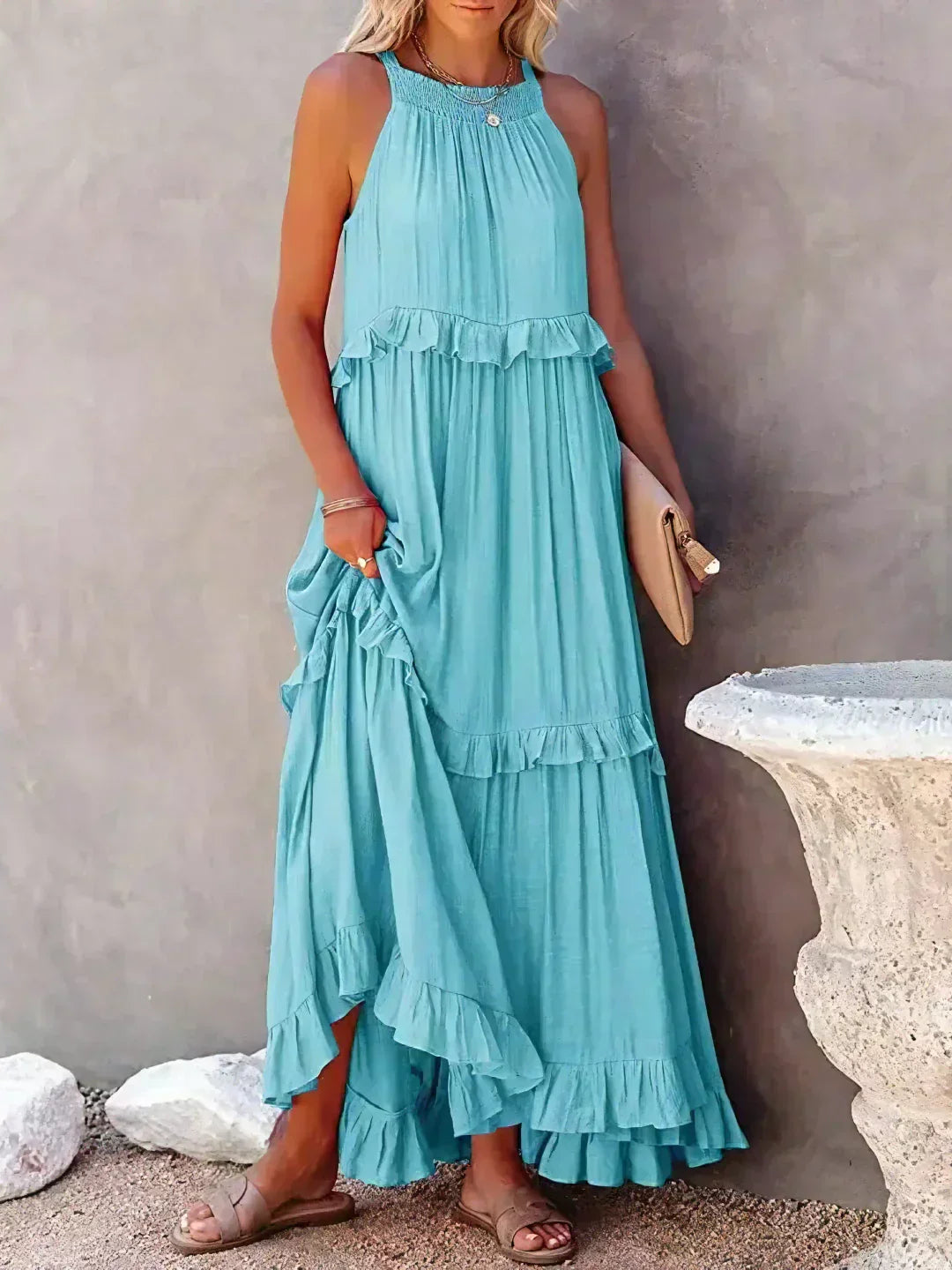 Women's Halter Summer Dress with Ruffles | Maxi