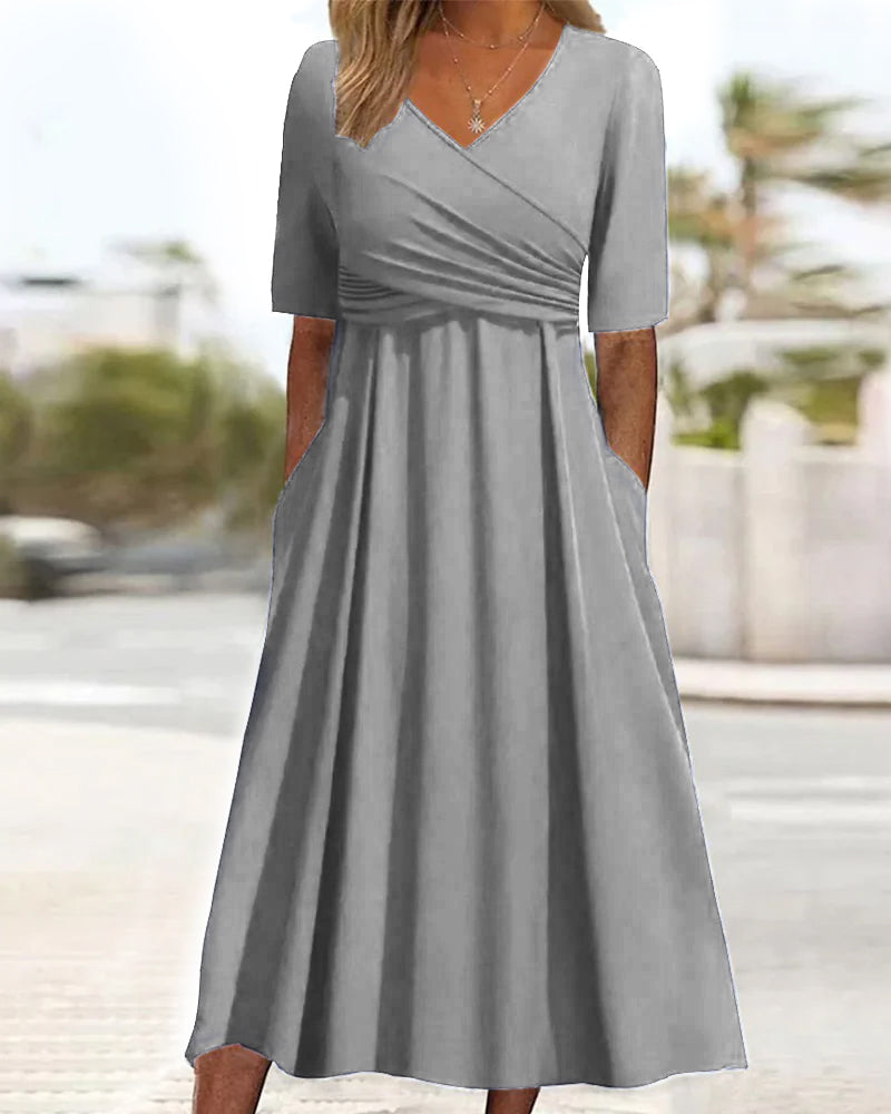 Women's Stylish V-Neck 3/4 Sleeve Wrap Dress | Midi