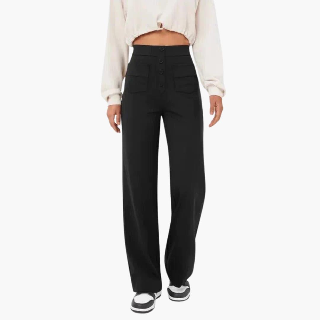 High Waist Palazzo Pants for Women with Button Placket – Stylish & Comfortable