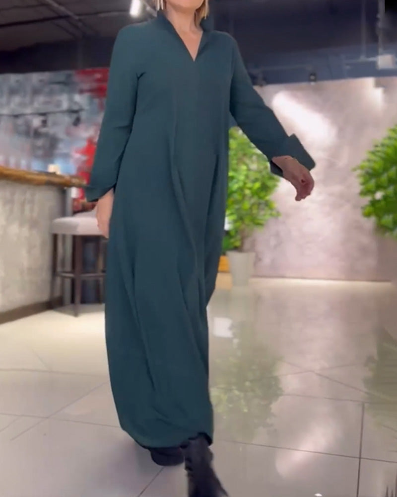 Evia™ - Loose Long Dress with Lapel and Slit