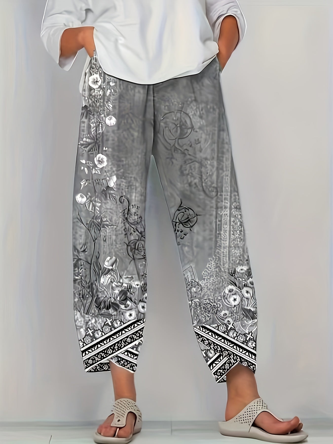Women's Boho Floral Print Capri Pants | Wide-Leg