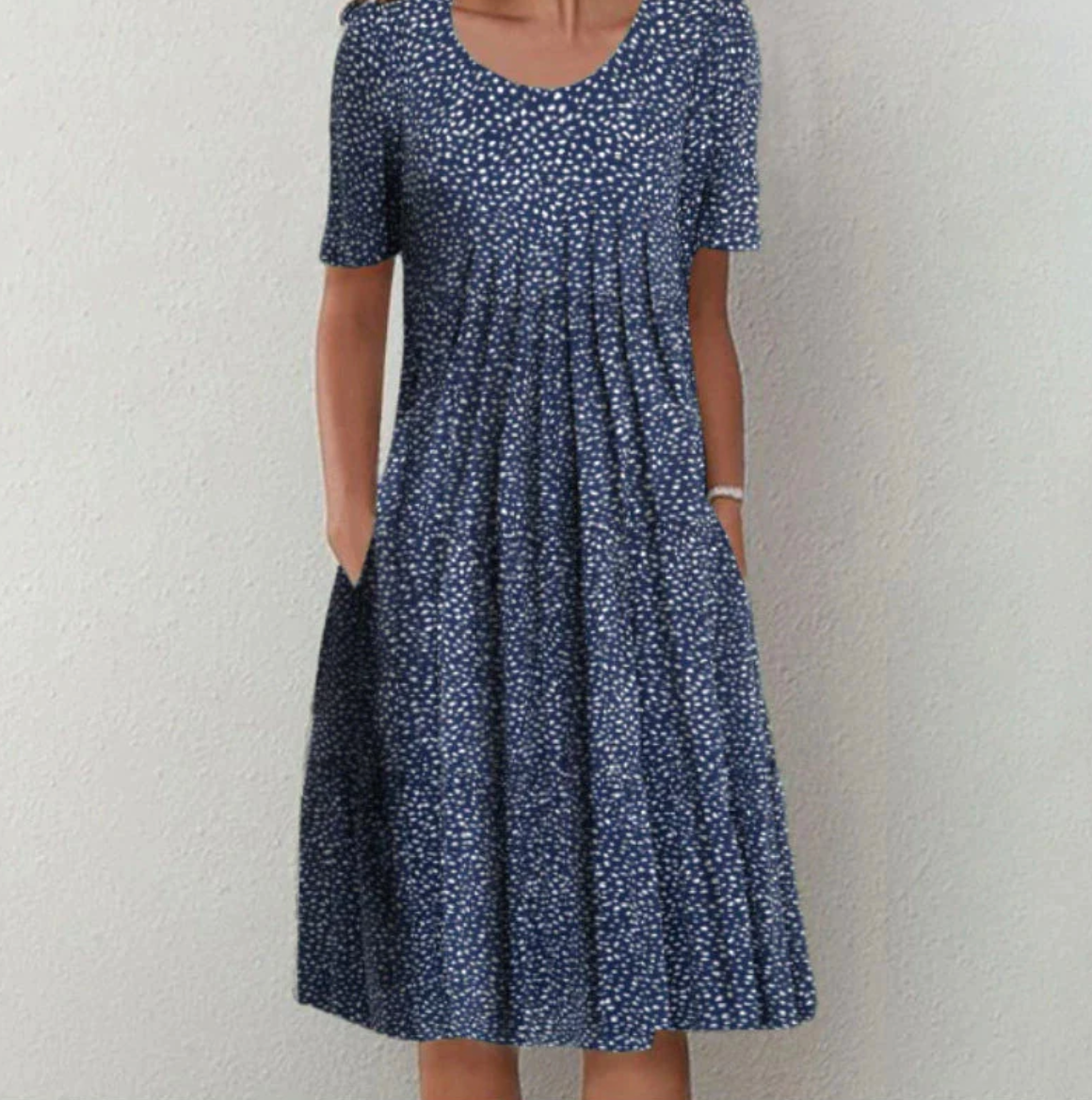 Women's Round Neck Printed Short Sleeves A Line Dress | Midi