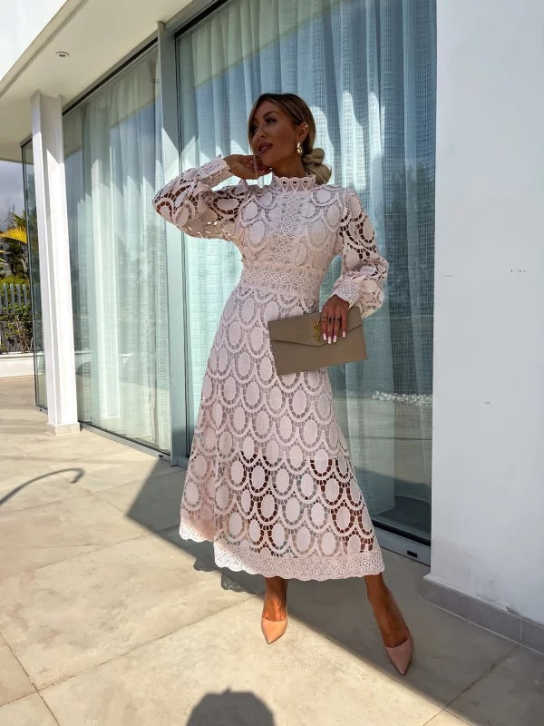 Women's Long Sleeved Turtle Neck Summer Dress | Midi