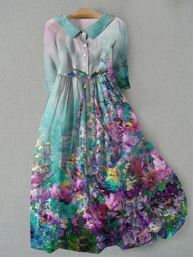 Women's 3/4 Sleeves Floral Design Dress | Midi