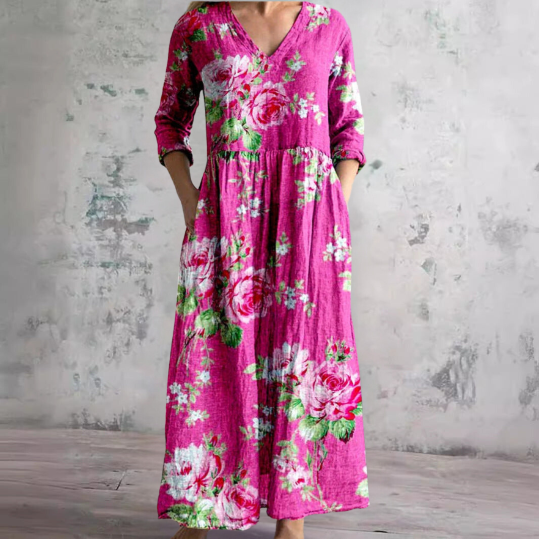Women's V-Neck Floral Print Summer Dress | Midi