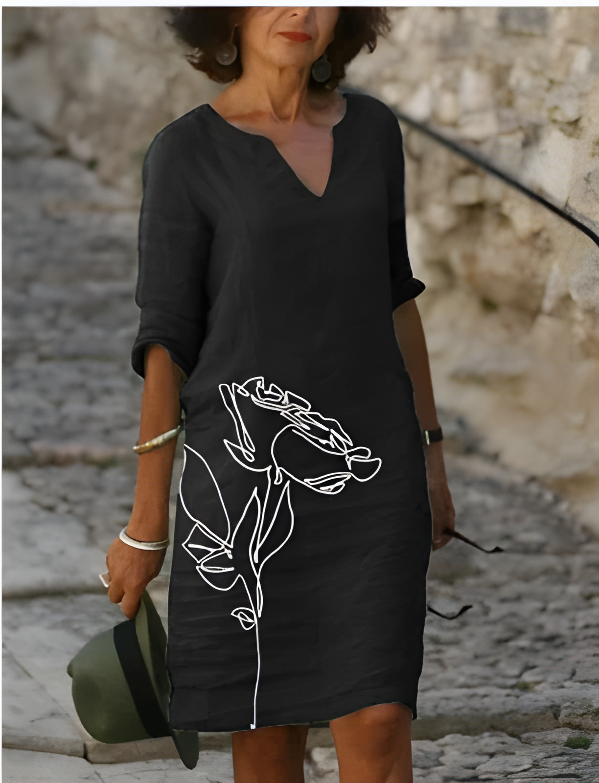 Women's Printed 3/4 Sleeve V-Neck Summer Dress | Mini