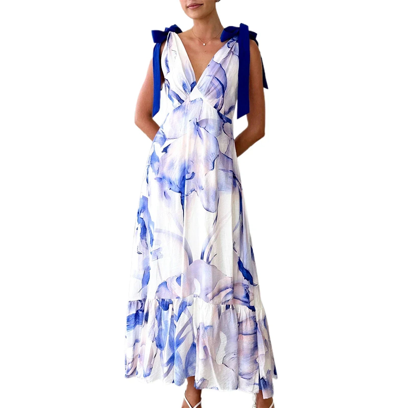 Alba | Back Tie V-Neck Maxi Dress