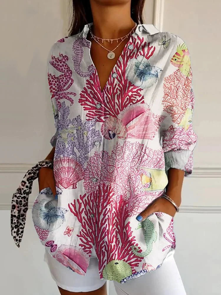Women's Button Down Colorful Summer Shirt | Long Sleeve