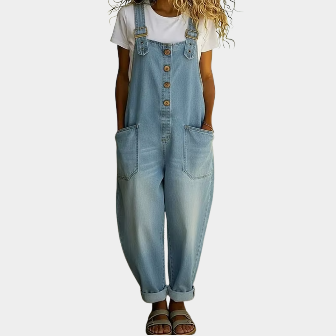 Vintage Soft Cotton Denim-Look Overalls with Adjustable straps