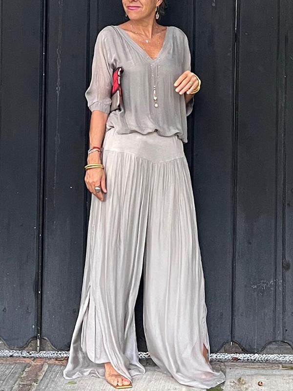 ESMERALDA – ELEGANT CHIFFON WIDE-LEG PANTS TWO-PIECE SET