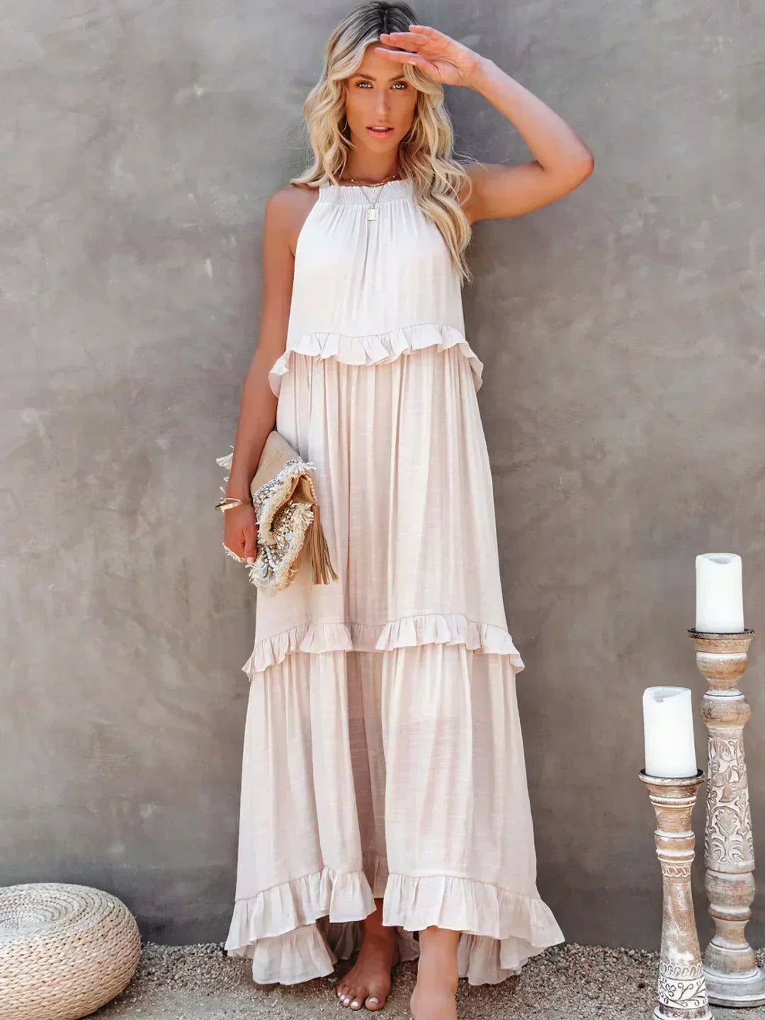Women's Halter Summer Dress with Ruffles | Maxi