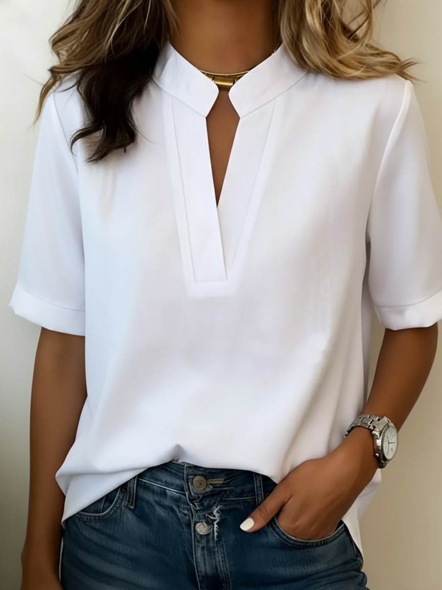 Aivee | Loose Short Sleeve Top Made of Cotton-Linen Blend