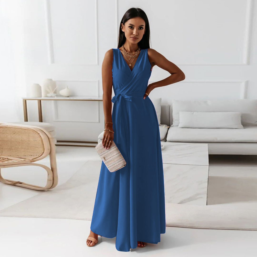 Women's Evening V-Neck Sleeveless Wrap Dress | Maxi