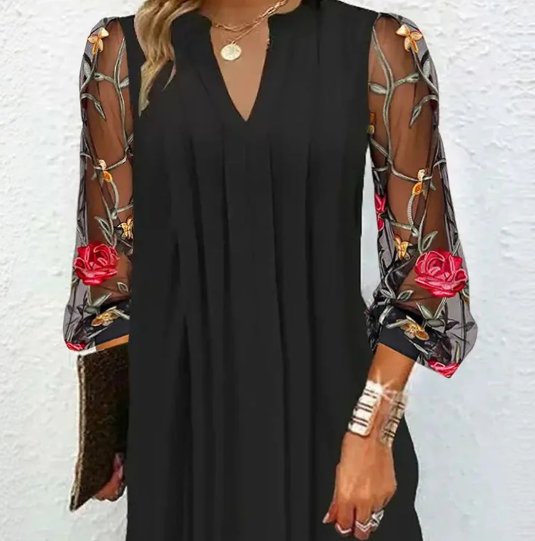 Women's Pleated V Neck Dress | Mini