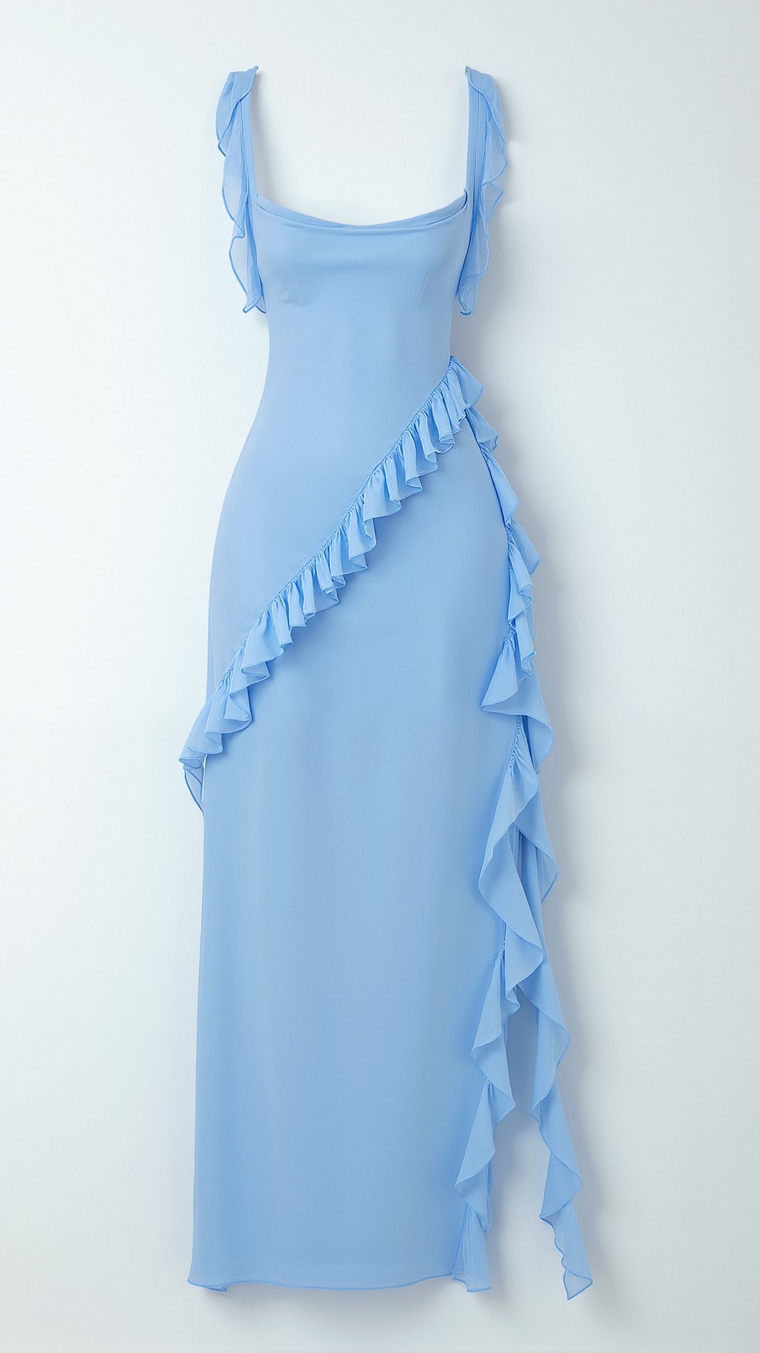 Women's Ruffle Wedding Guest Dress with High Slit | Maxi
