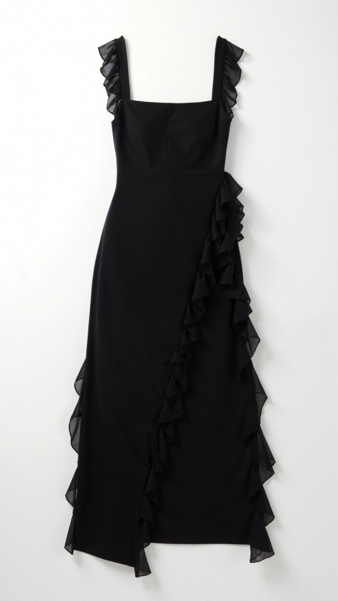 Women's Ruffle Wedding Guest Dress with High Slit | Maxi