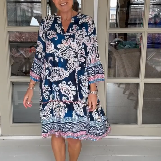 Viloura™ | Dress with V-Neck and Floral Print