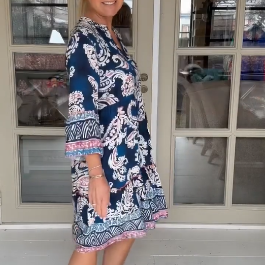 Viloura™ | Dress with V-Neck and Floral Print