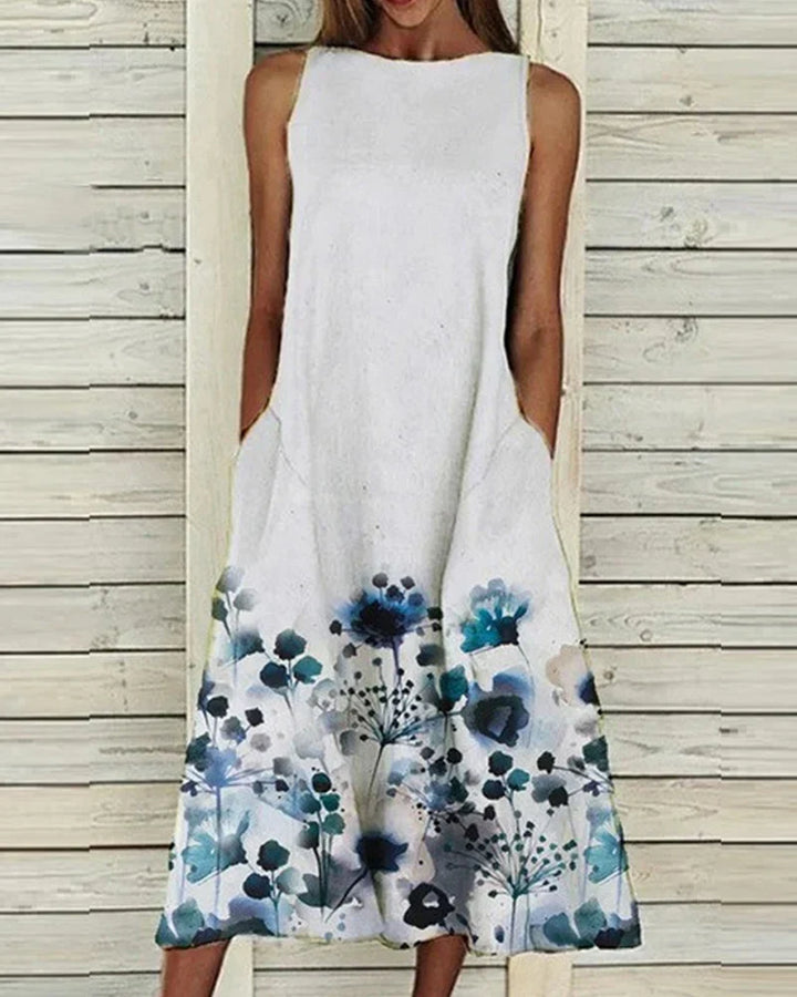 Women's Sleeveless A Line Summer Dress with Boat Neckline  | Midi