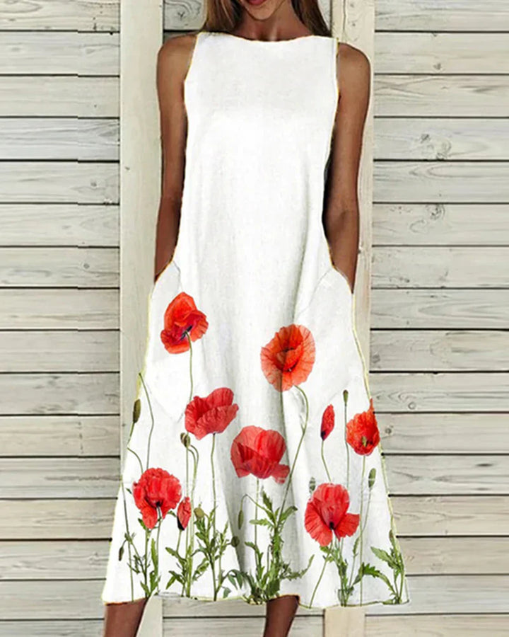 Women's Sleeveless A Line Summer Dress with Boat Neckline  | Midi