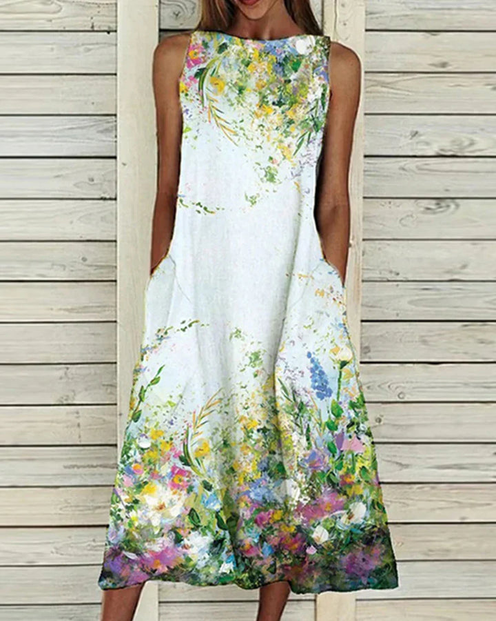 Women's Sleeveless A Line Summer Dress with Boat Neckline  | Midi