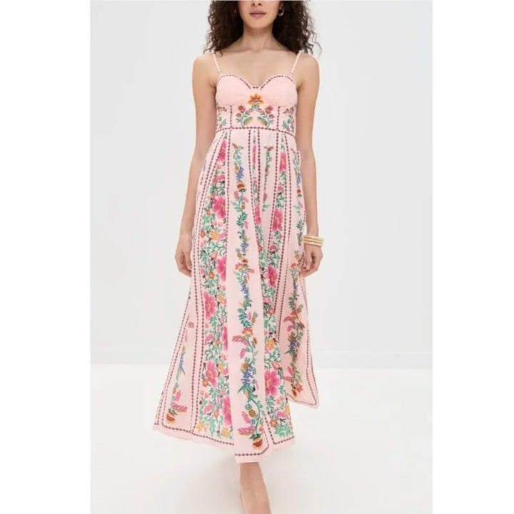 Faelira | Forest Print Beaded Strap Maxi Dress