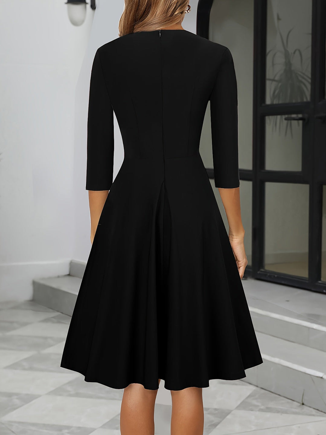 Women's Vintage A-Line 3/4 Sleeve Midi Evening Dress | Round Neck