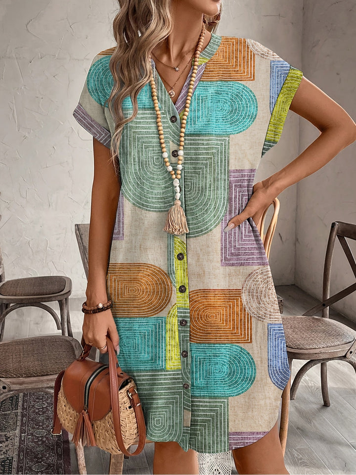 Women’s Geometric Print Button Front Summer Dress