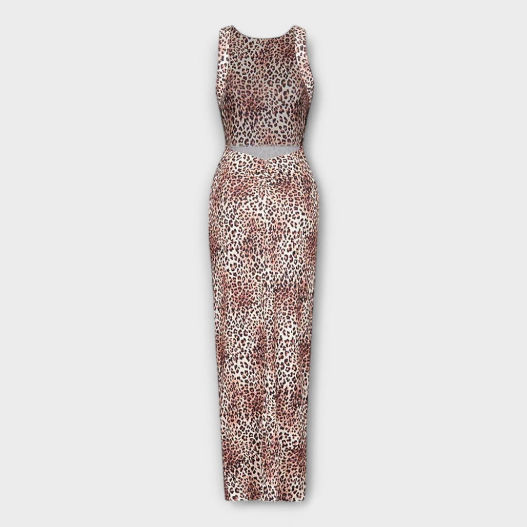 Maxi Dress with Leopard Print and Open Back