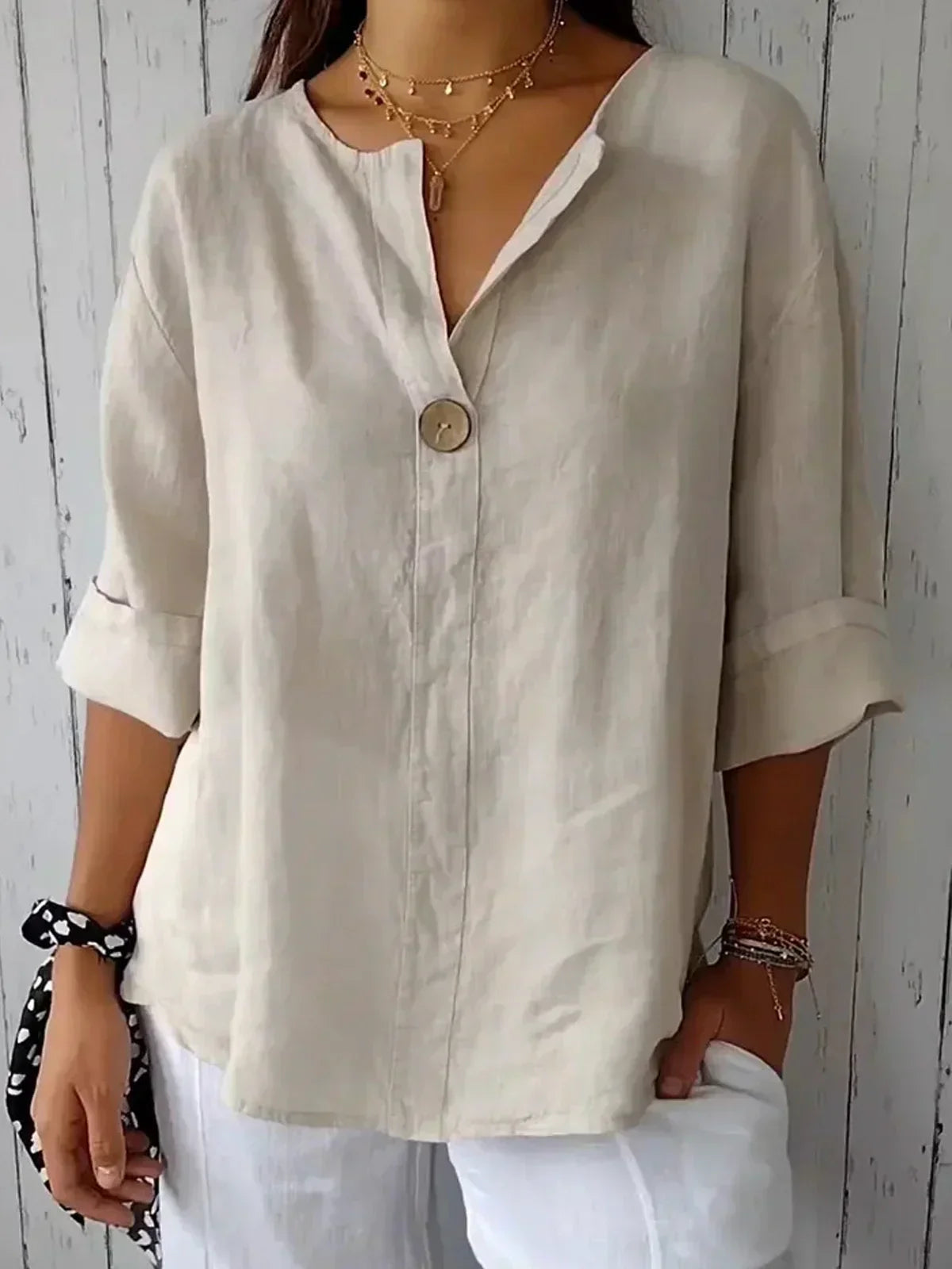 Women's 3/4 Sleeve Shirt  | V-neck