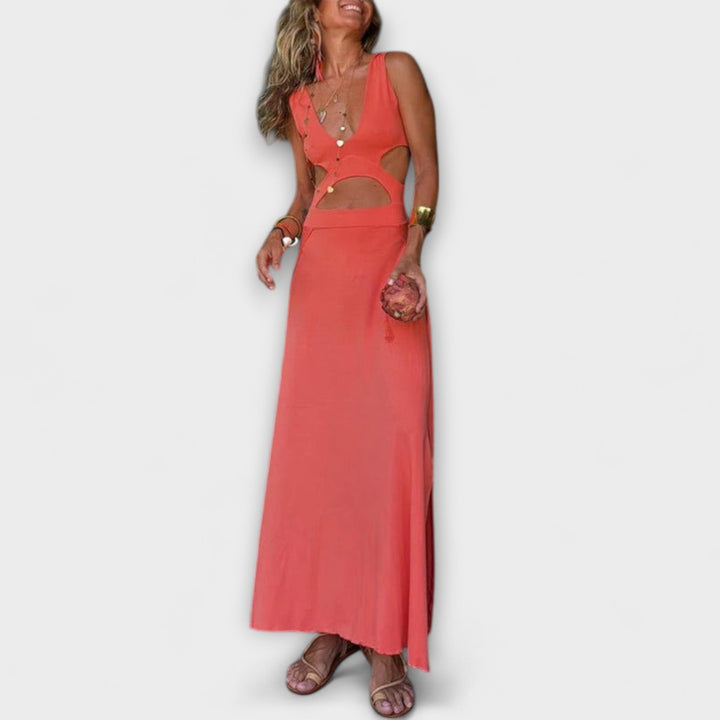 Tie-Dye Cutout Schlitz Stretch Dress