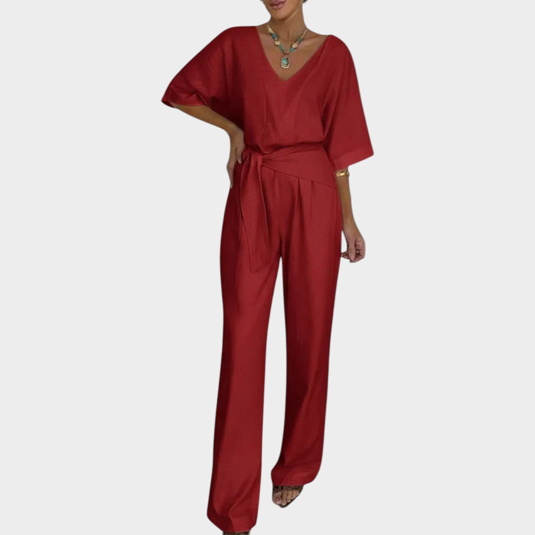 V-Neck Belted Jumpsuit