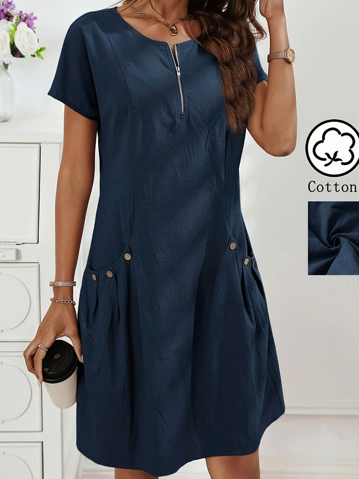 Women's Short Sleeves Zip Neck Summer Casual Dress