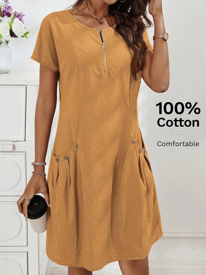 Women's Short Sleeves Zip Neck Summer Casual Dress