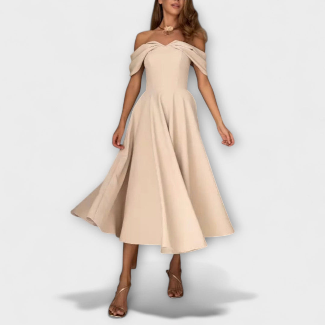Chic Off-the-Shoulder Draped Maxi Dress