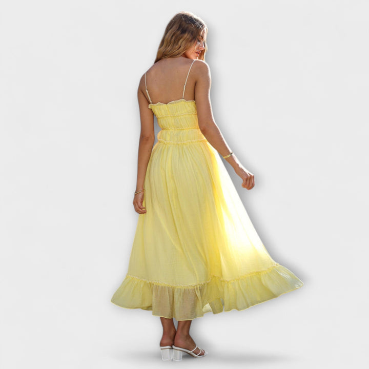 Ruffled Hem Sleeveless Midi Dress