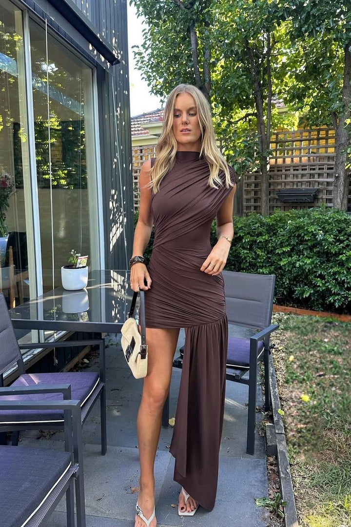 Women Cap Sleeves Stylish Wrap Wedding Guest Dress | Mini