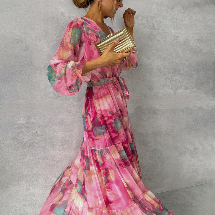 Women's Floral V Neck & Long Sleeve Summer Dress | Maxi