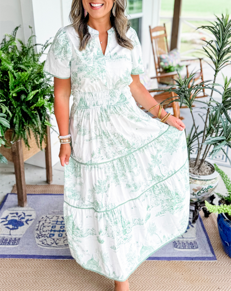 Women’s Tiered Vintage Print Dress | Maxi