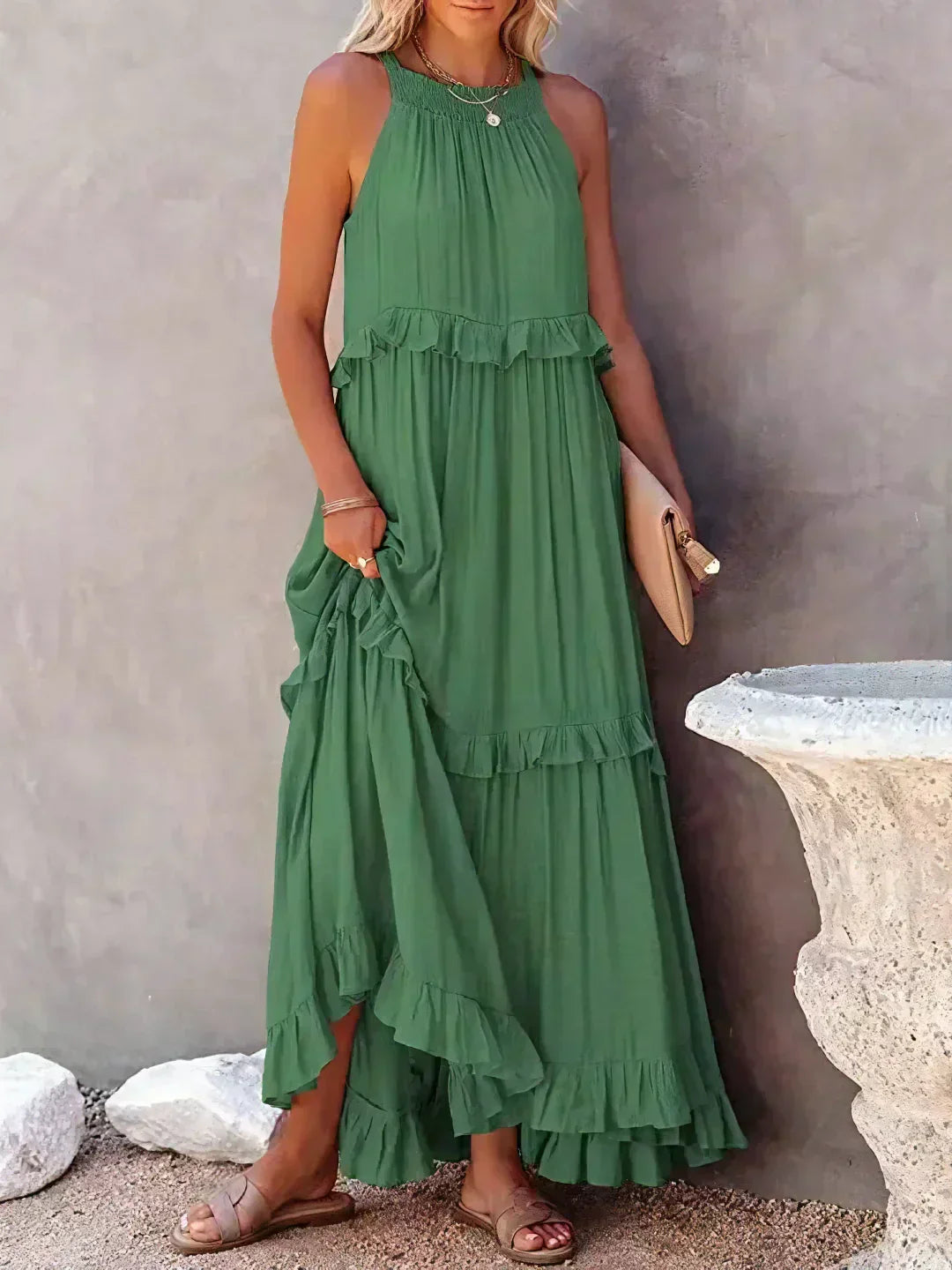 Women's Halter Summer Dress with Ruffles | Maxi