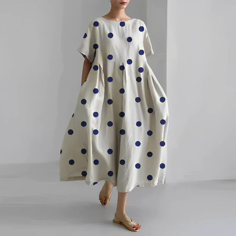 Women's Round Neck Short Sleeve Summer Floral Dress | Midi
