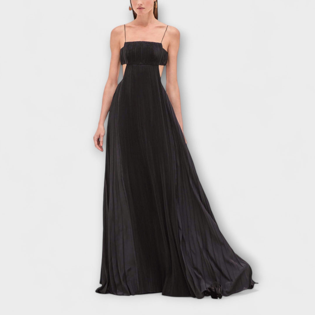 Chic Pleated Cutout Flowing Maxi Dress