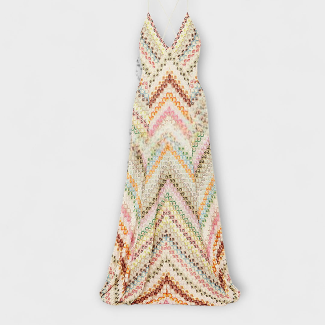 Colorful Herringbone Pattern Maxi Dress