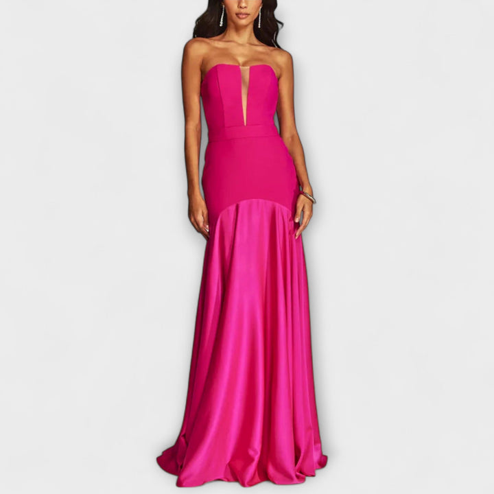 Off-Shoulder Maxi Dress with V-Neck