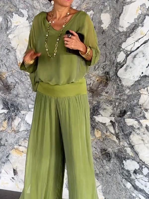 ESMERALDA – ELEGANT CHIFFON WIDE-LEG PANTS TWO-PIECE SET